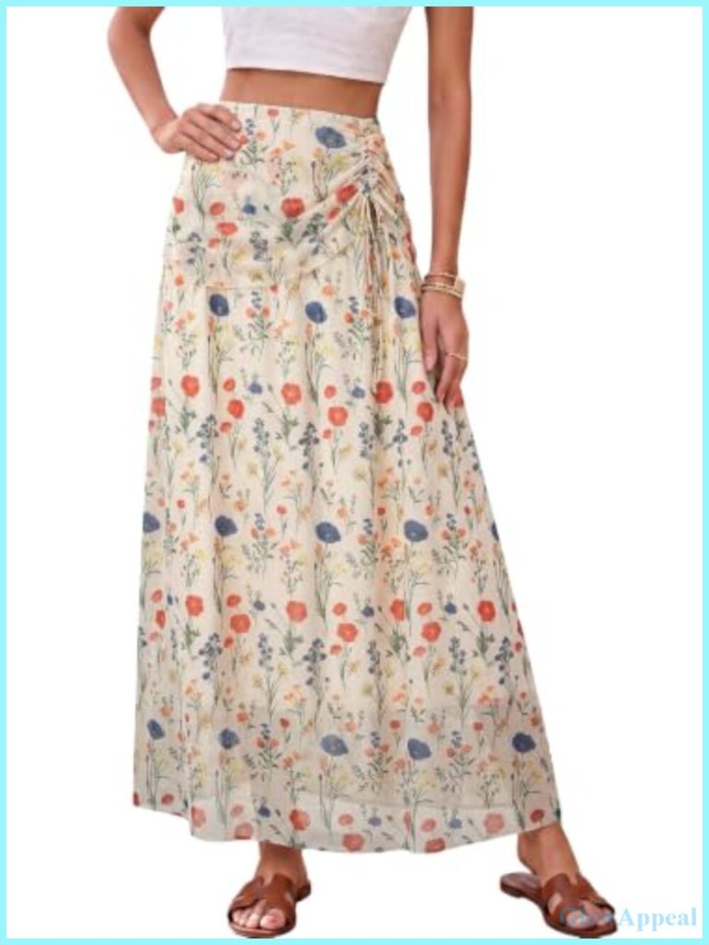 Women's Boho Floral A-Line Maxi Skirt High Waist Elastic Flowy